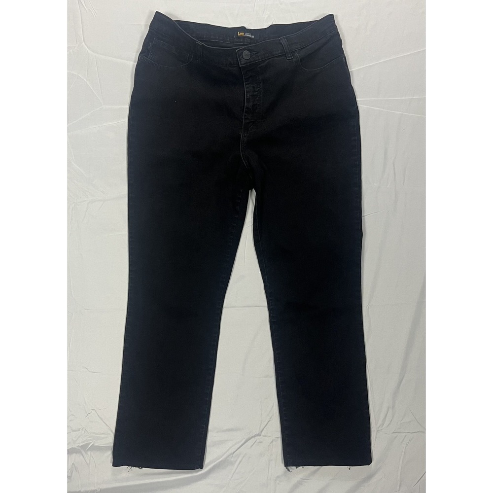 Lee Womens 18W Straight Leg Jeans Black Stretch Plus Size Raw Hem Classic Fit